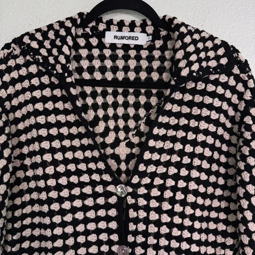 Rumored Cardigan Womens Small Crochet Knit Boho Sweater Button Front Classic